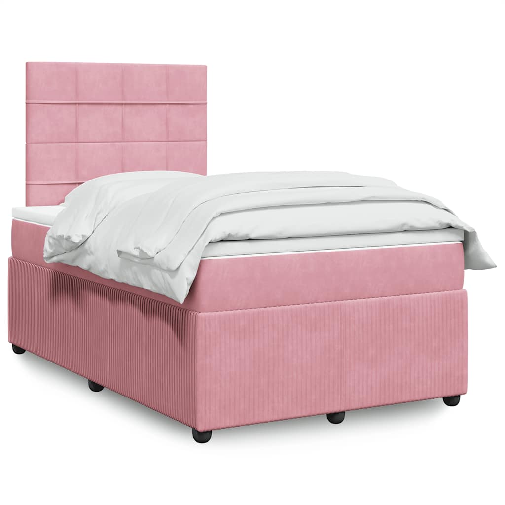 Κρεβάτι Boxspring με Στρώμα Ροζ 120x190 εκ. Βελούδινο - Pakobazaar