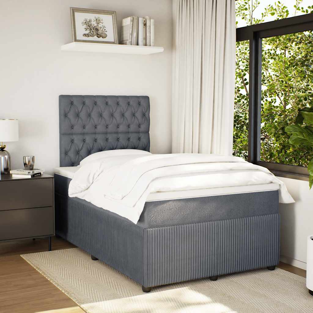 Κρεβάτι Boxspring με Στρώμα Σκούρο Γκρι 120x190 εκ. Βελούδινο - Pakobazaar