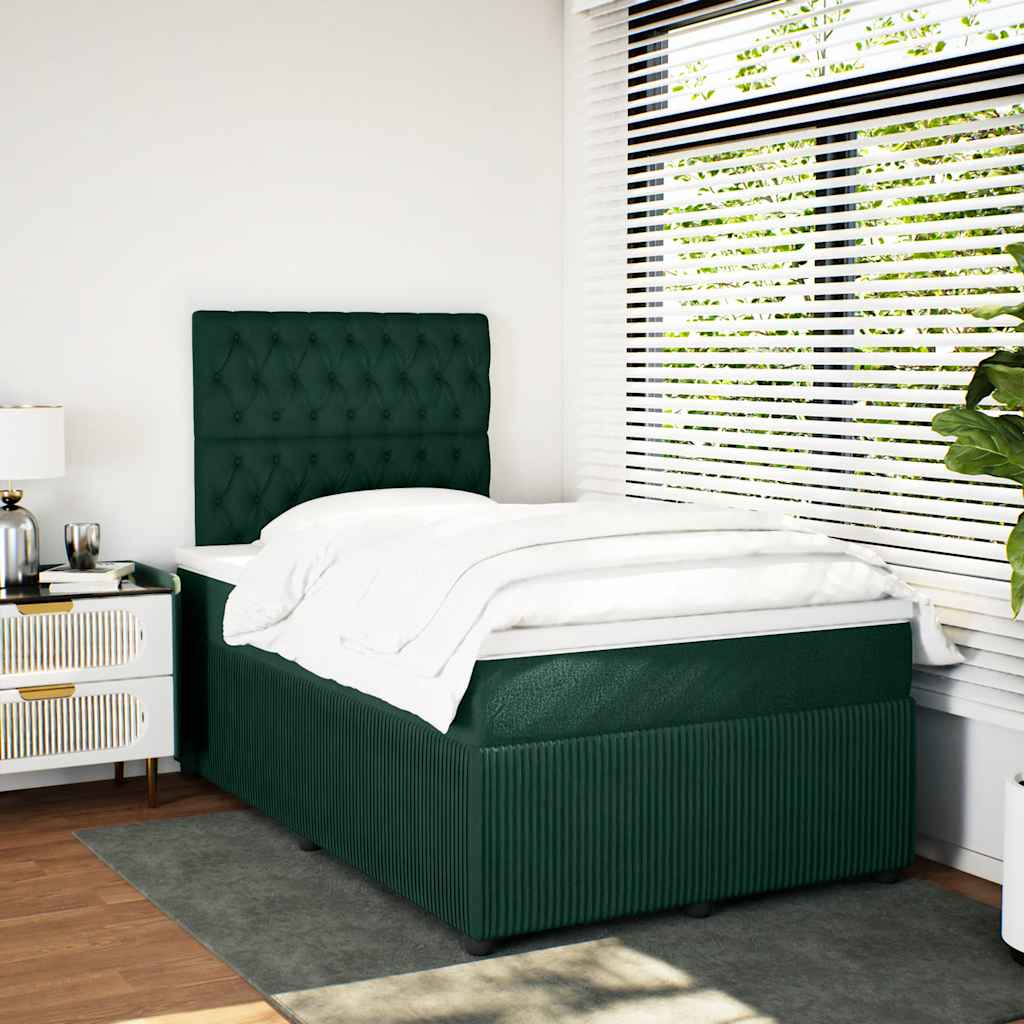 Κρεβάτι Boxspring με Στρώμα Σκούρο Πράσινο 120x190εκ. Βελούδινο - Pakobazaar