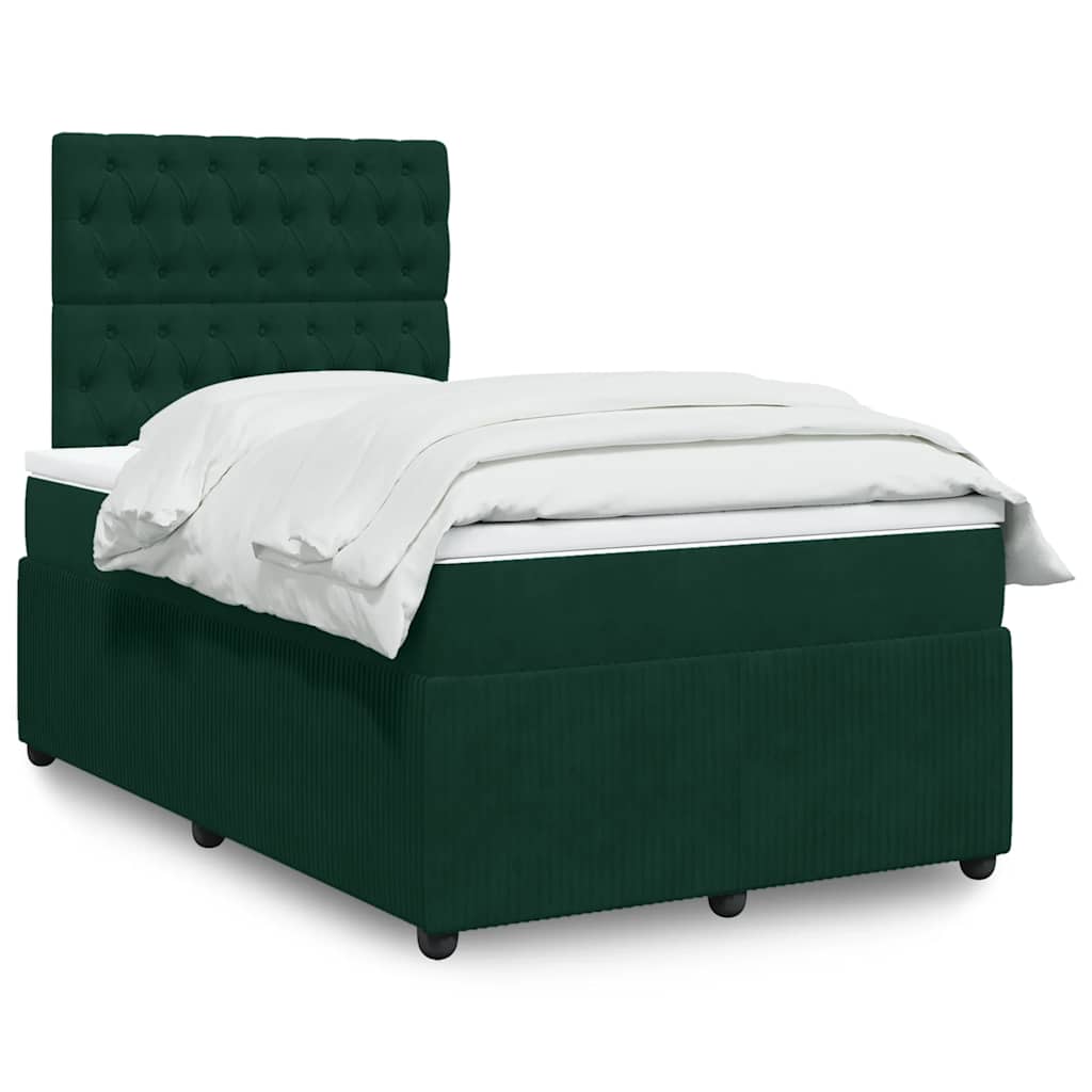 Κρεβάτι Boxspring με Στρώμα Σκούρο Πράσινο 120x190εκ. Βελούδινο - Pakobazaar