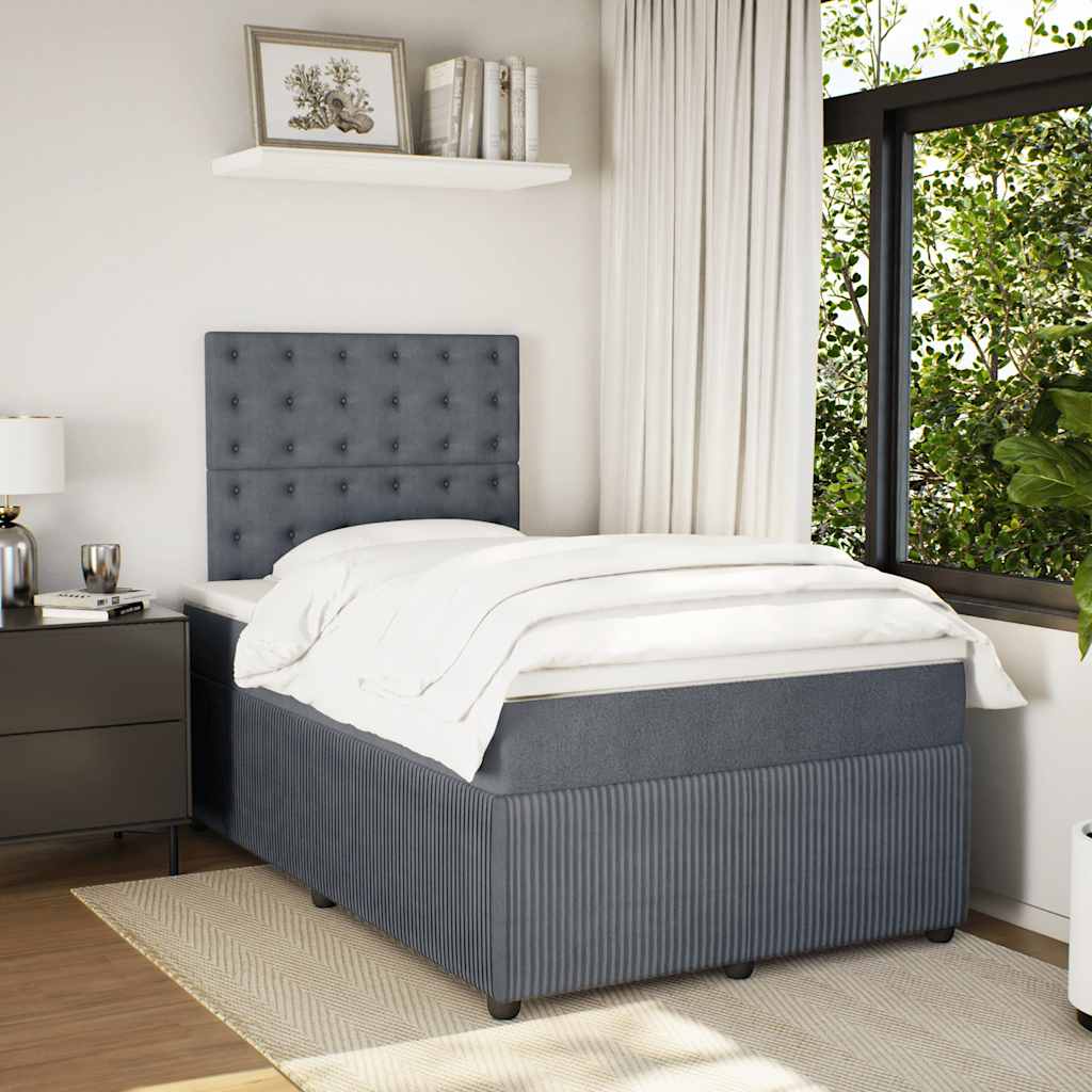 Κρεβάτι Boxspring με Στρώμα Σκούρο Γκρι 120x190 εκ. Βελούδινο - Pakobazaar