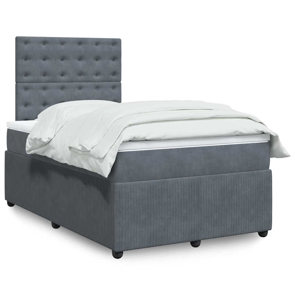 Κρεβάτι Boxspring με Στρώμα Σκούρο Γκρι 120x190 εκ. Βελούδινο - Pakobazaar