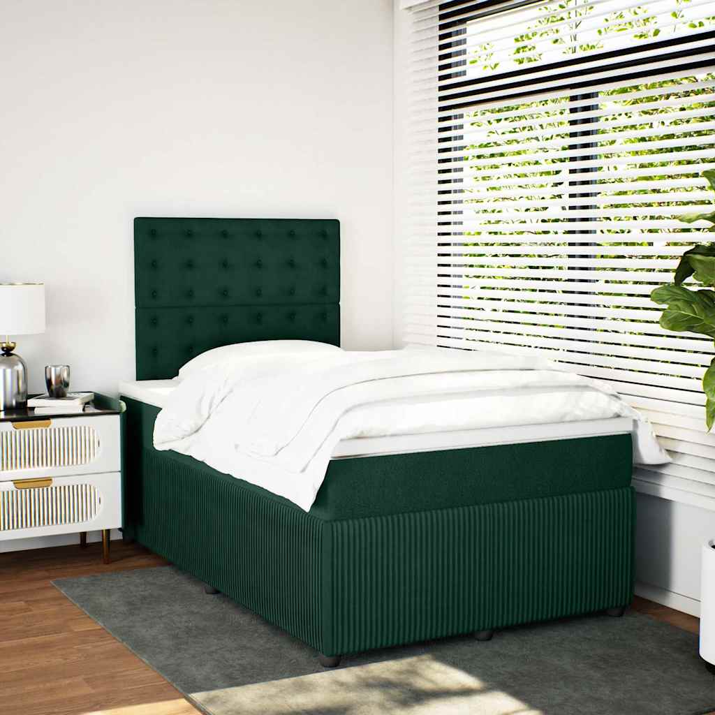 Κρεβάτι Boxspring με Στρώμα Σκούρο Πράσινο 120x190εκ. Βελούδινο - Pakobazaar
