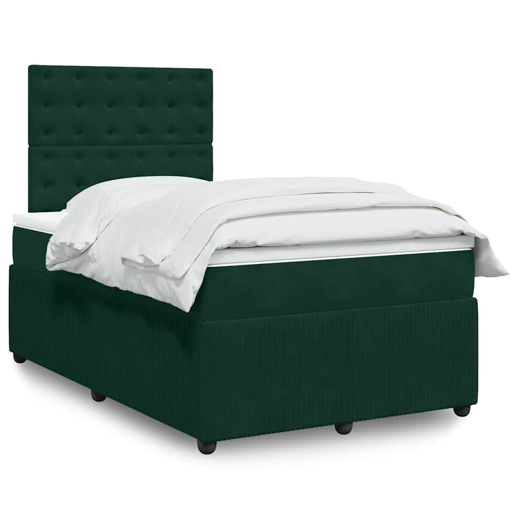 Κρεβάτι Boxspring με Στρώμα Σκούρο Πράσινο 120x190εκ. Βελούδινο - Pakobazaar
