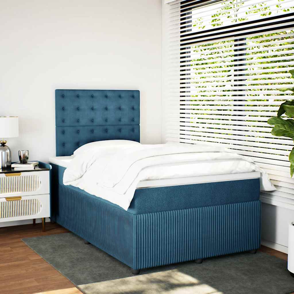 Κρεβάτι Boxspring με Στρώμα Σκούρο Μπλε 120x190 εκ. Βελούδινο