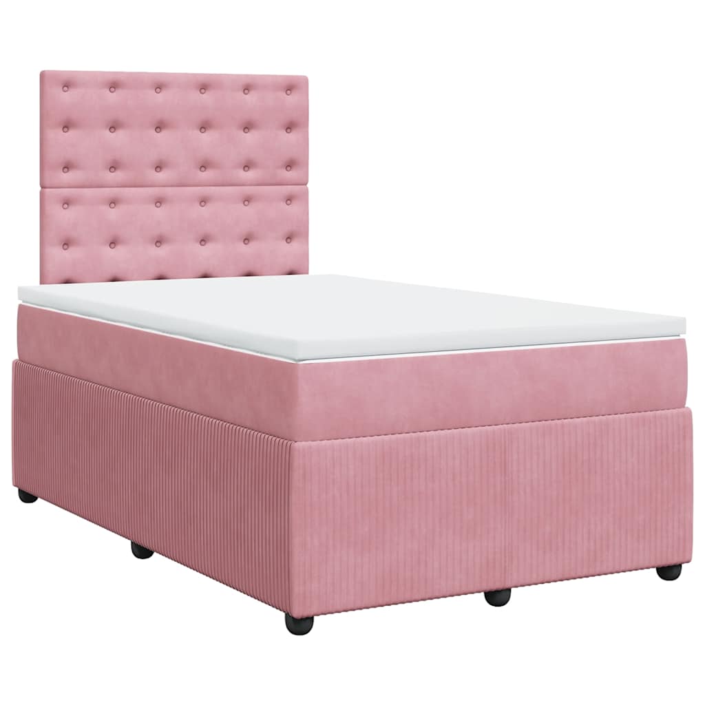 Κρεβάτι Boxspring με Στρώμα Ροζ 120x190 εκ. Βελούδινο - Pakobazaar