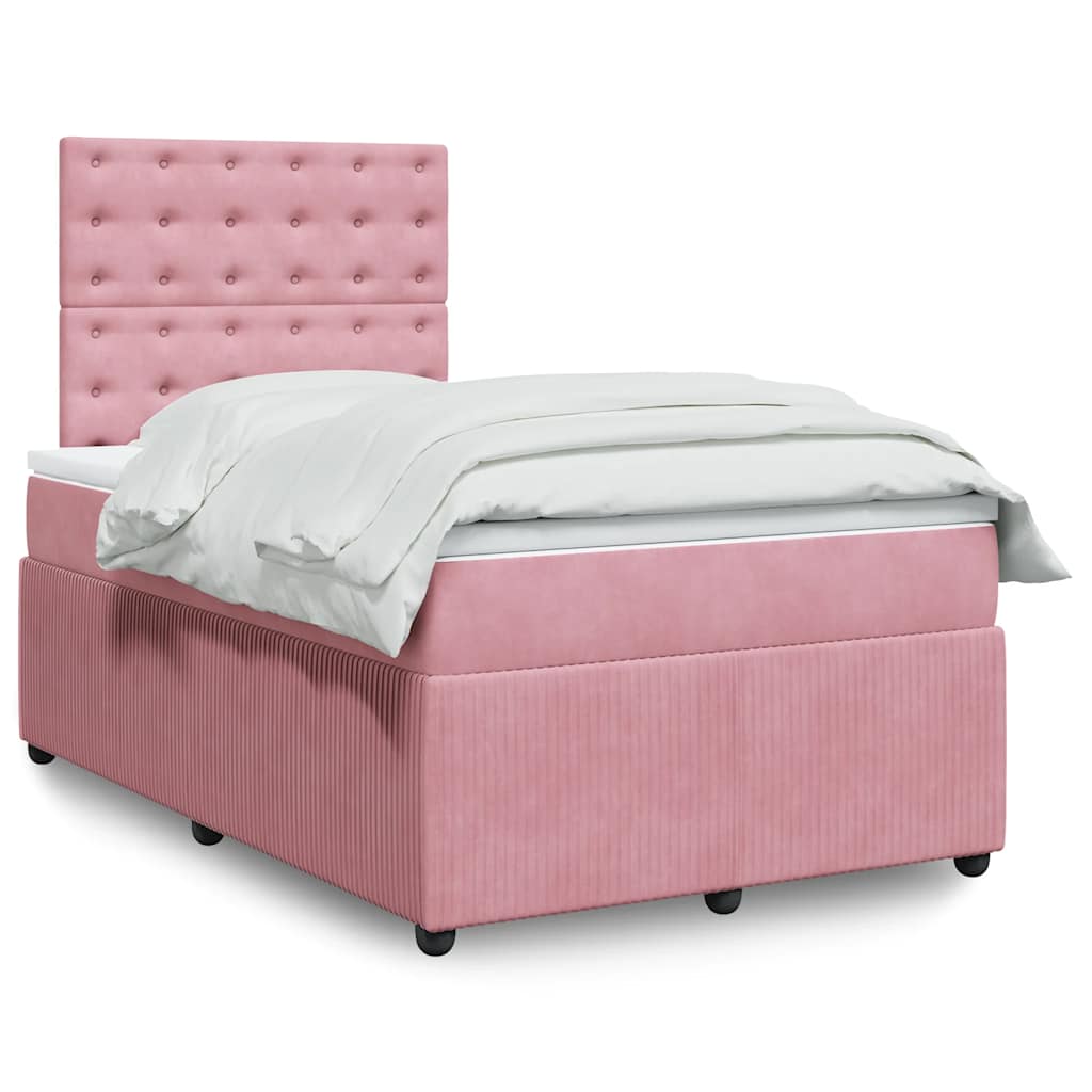 Κρεβάτι Boxspring με Στρώμα Ροζ 120x190 εκ. Βελούδινο - Pakobazaar