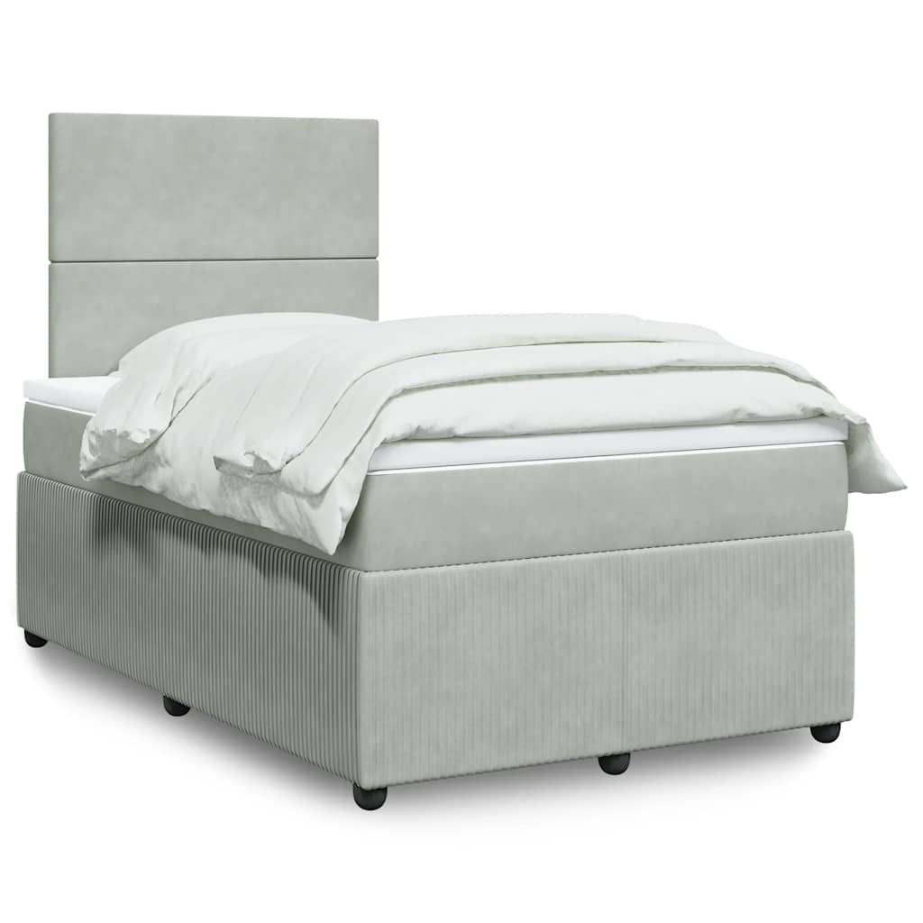 Κρεβάτι Boxspring με Στρώμα Ανοιχτό Γκρι 120x200 εκ. Βελούδινο - Pakobazaar