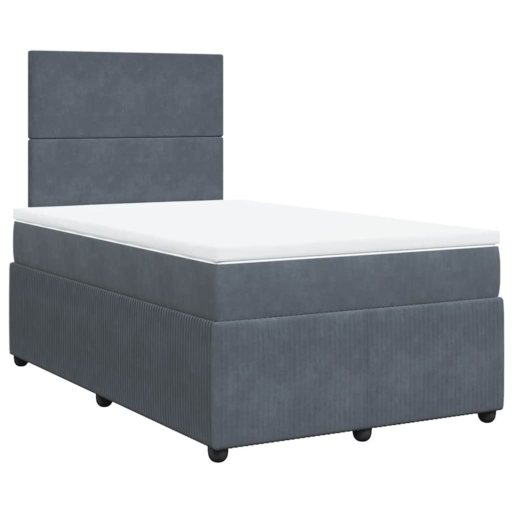 Κρεβάτι Boxspring με Στρώμα Σκούρο Γκρι 120x200 εκ. Βελούδινο - Pakobazaar