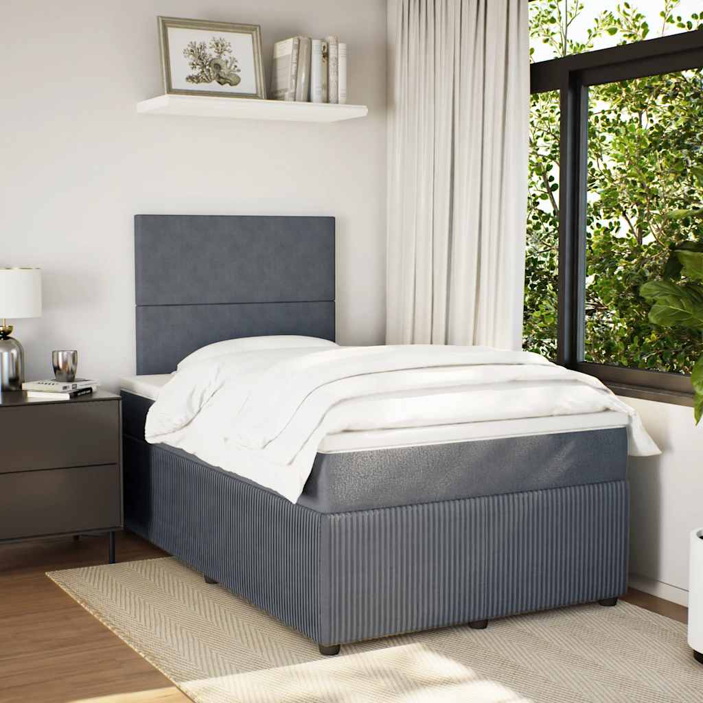 Κρεβάτι Boxspring με Στρώμα Σκούρο Γκρι 120x200 εκ. Βελούδινο - Pakobazaar