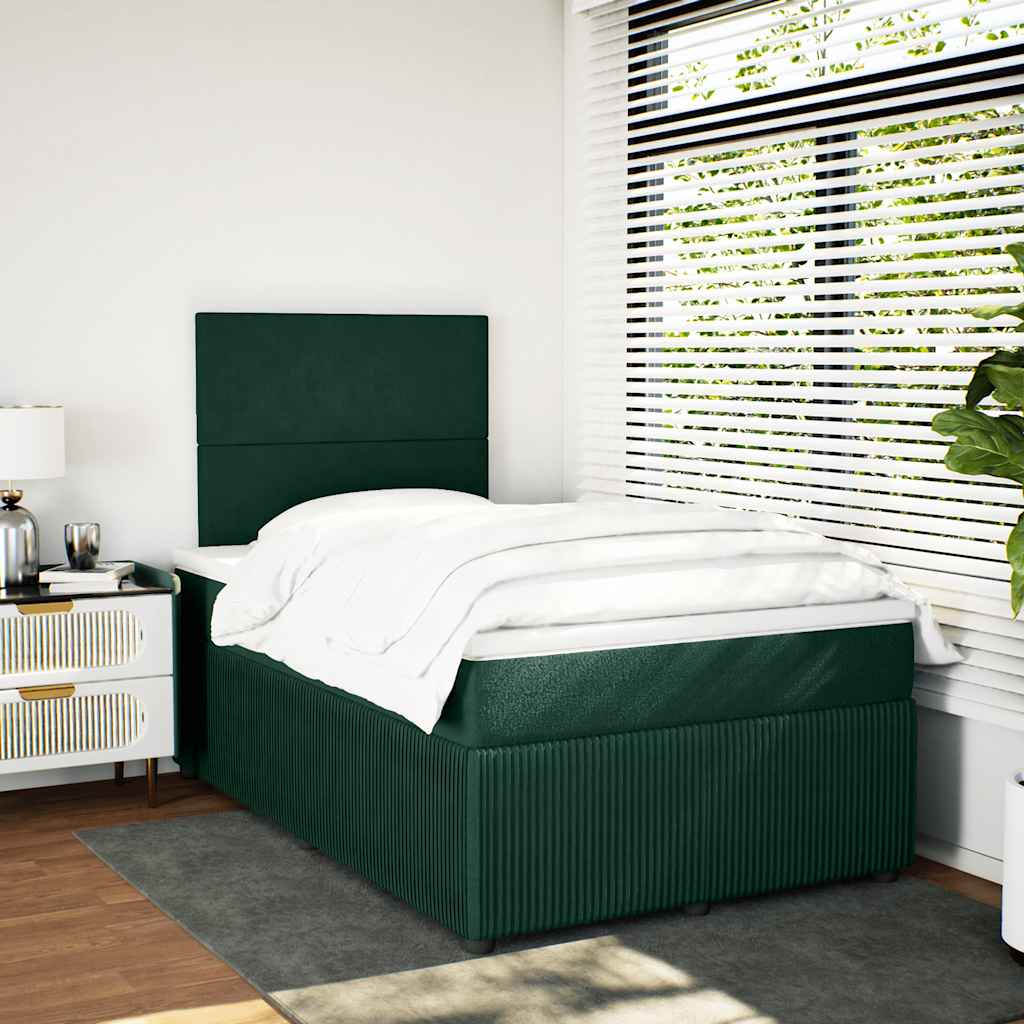 Κρεβάτι Boxspring με Στρώμα Σκούρο Πράσινο 120x200εκ. Βελούδινο - Pakobazaar