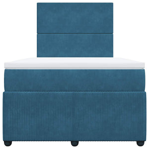 Κρεβάτι Boxspring με Στρώμα Σκούρο Μπλε 120x200 εκ. Βελούδινο - Pakobazaar