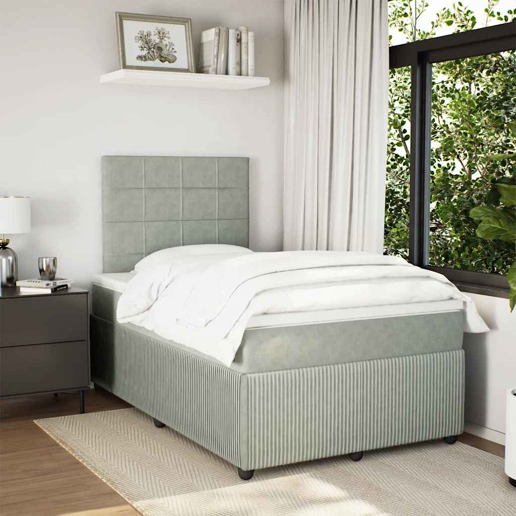 Κρεβάτι Boxspring με Στρώμα Ανοιχτό Γκρι 120x200 εκ. Βελούδινο - Pakobazaar