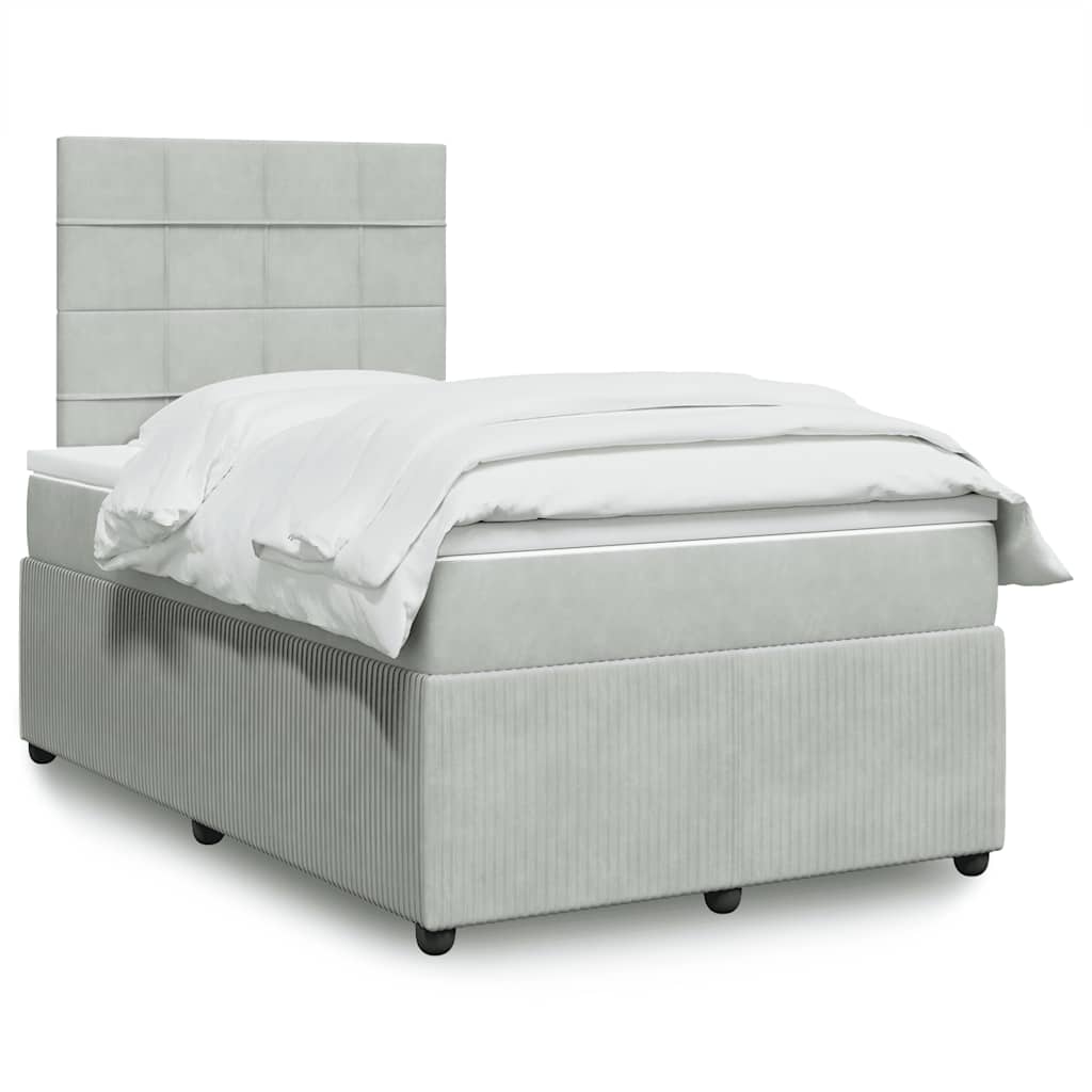 Κρεβάτι Boxspring με Στρώμα Ανοιχτό Γκρι 120x200 εκ. Βελούδινο - Pakobazaar