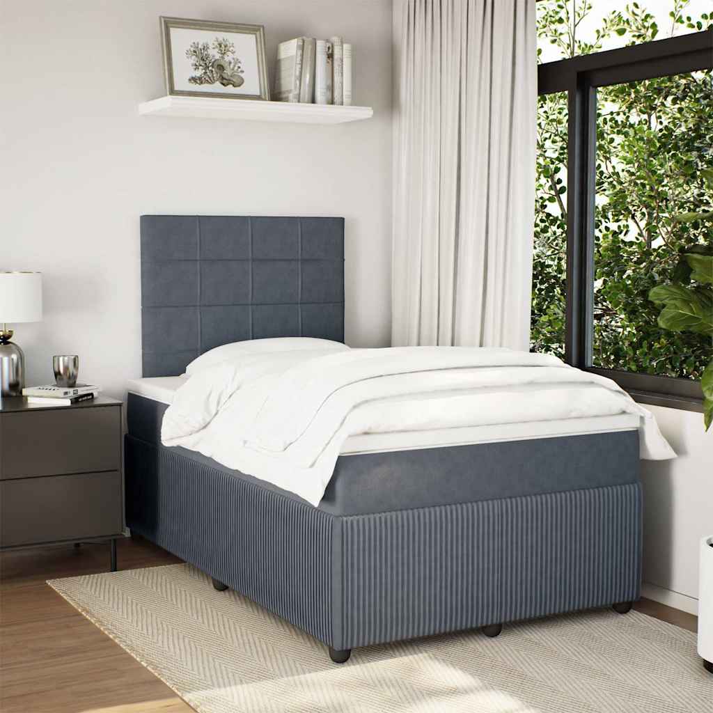 Κρεβάτι Boxspring με Στρώμα Σκούρο Γκρι 120x200 εκ. Βελούδινο - Pakobazaar