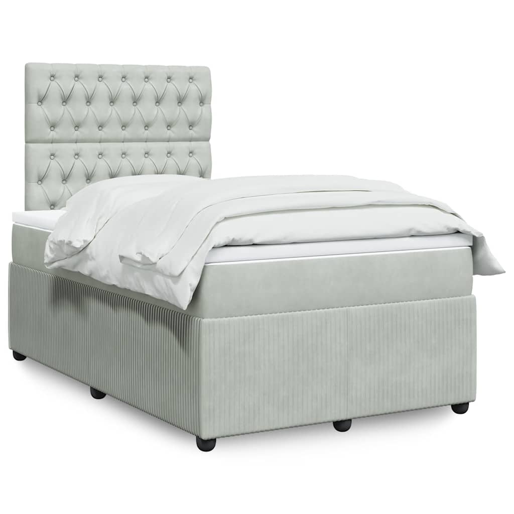 Κρεβάτι Boxspring με Στρώμα Ανοιχτό Γκρι 120x200 εκ. Βελούδινο - Pakobazaar