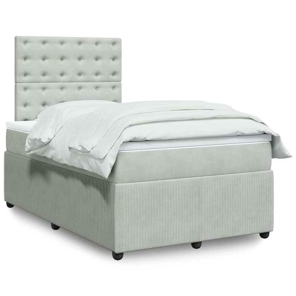 Κρεβάτι Boxspring με Στρώμα Ανοιχτό Γκρι 120x200 εκ. Βελούδινο - Pakobazaar