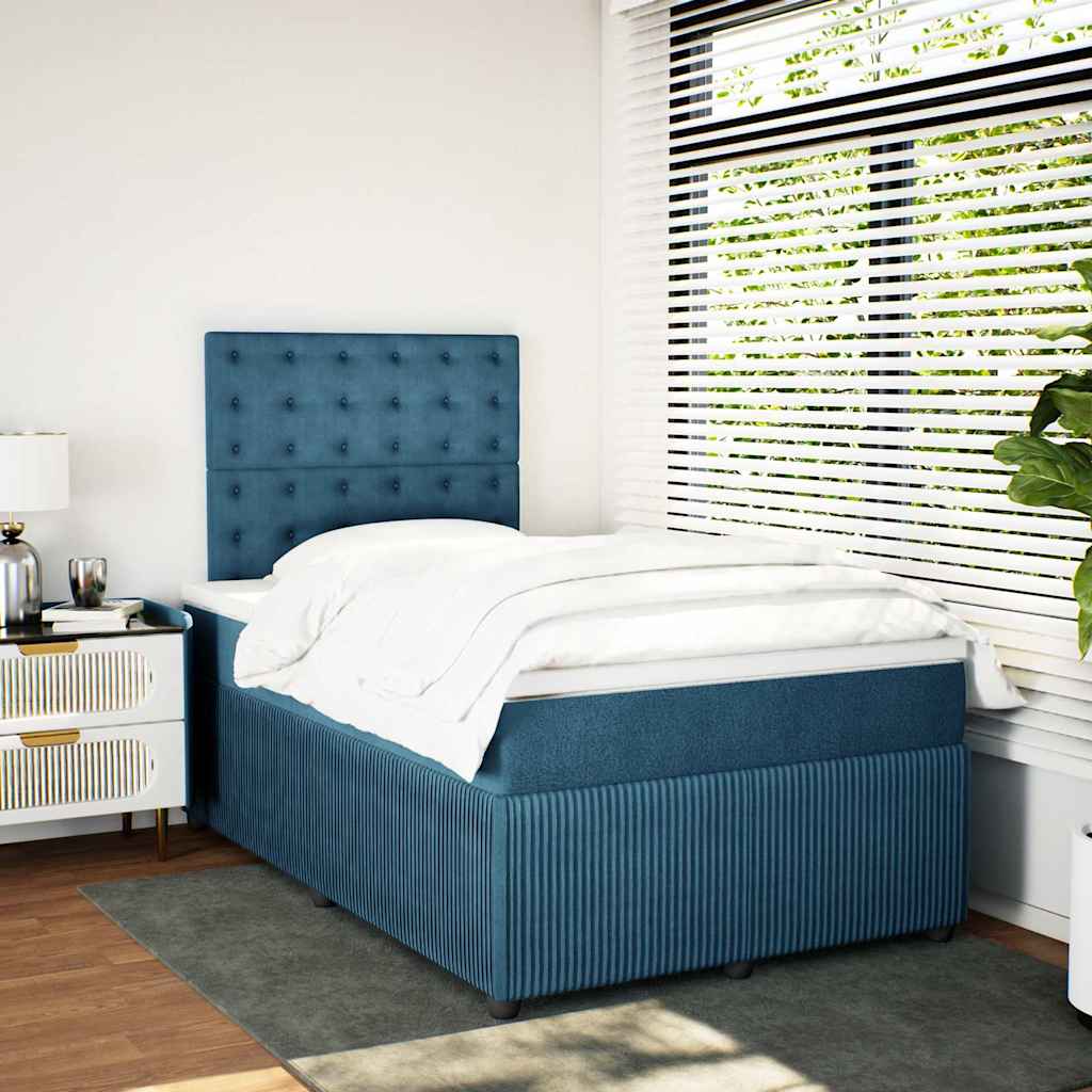Κρεβάτι Boxspring με Στρώμα Σκούρο Μπλε 120x200 εκ. Βελούδινο - Pakobazaar