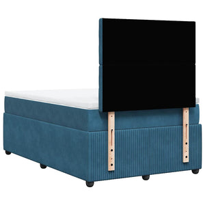 Κρεβάτι Boxspring με Στρώμα Σκούρο Μπλε 120x200 εκ. Βελούδινο - Pakobazaar
