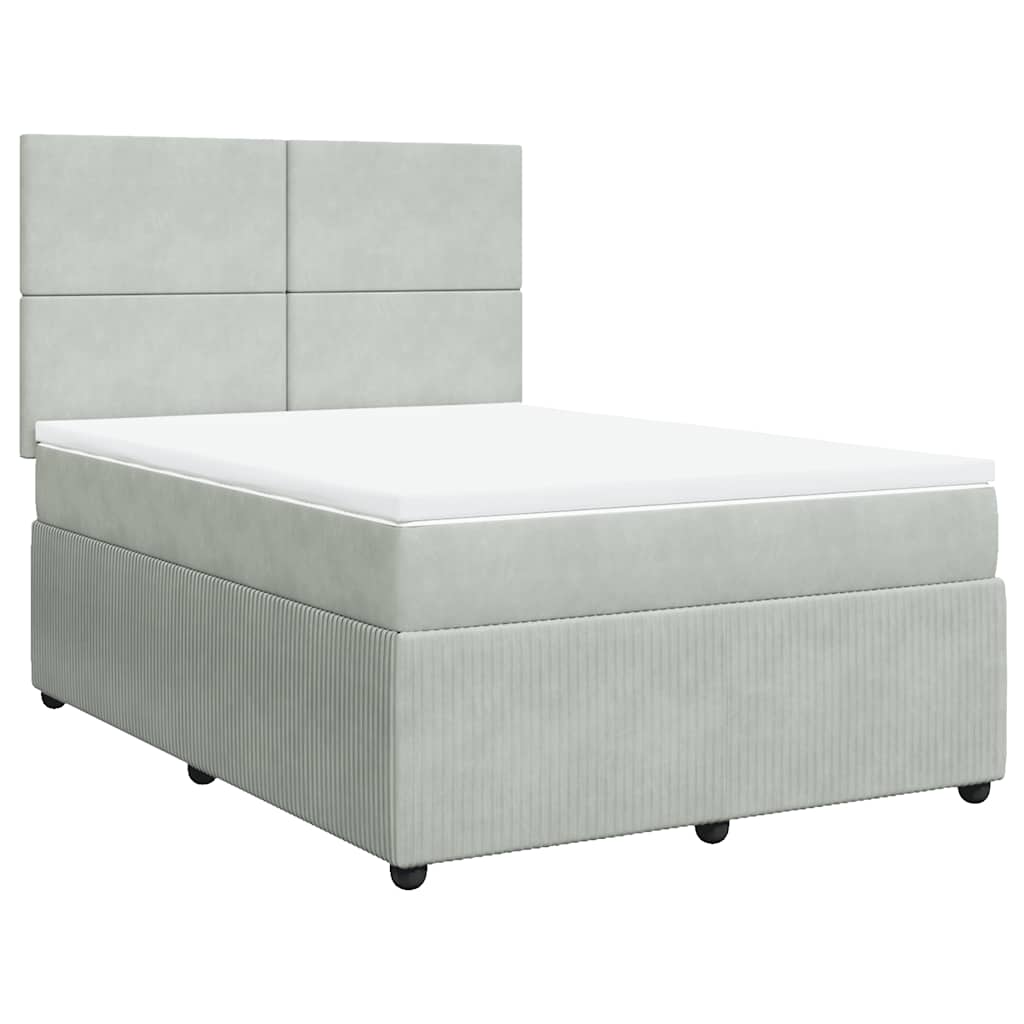 Κρεβάτι Boxspring με Στρώμα Ανοιχτό Γκρι 140x190 εκ. Βελούδινο