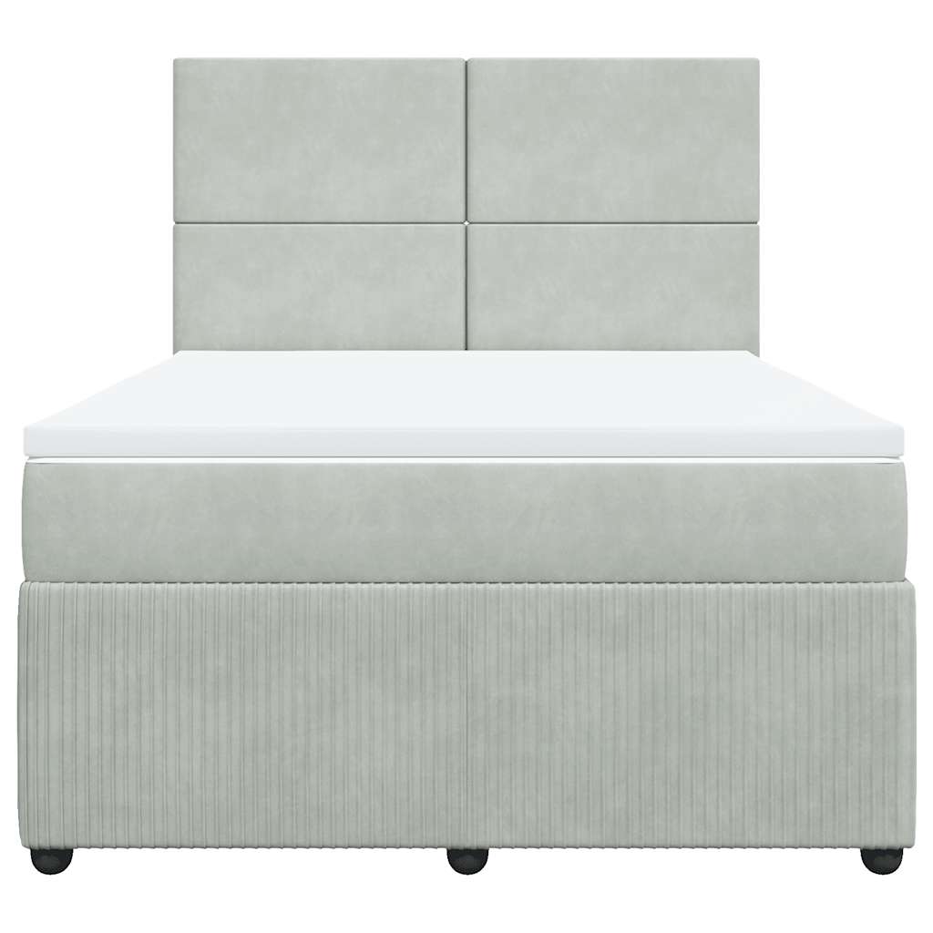 Κρεβάτι Boxspring με Στρώμα Ανοιχτό Γκρι 140x190 εκ. Βελούδινο