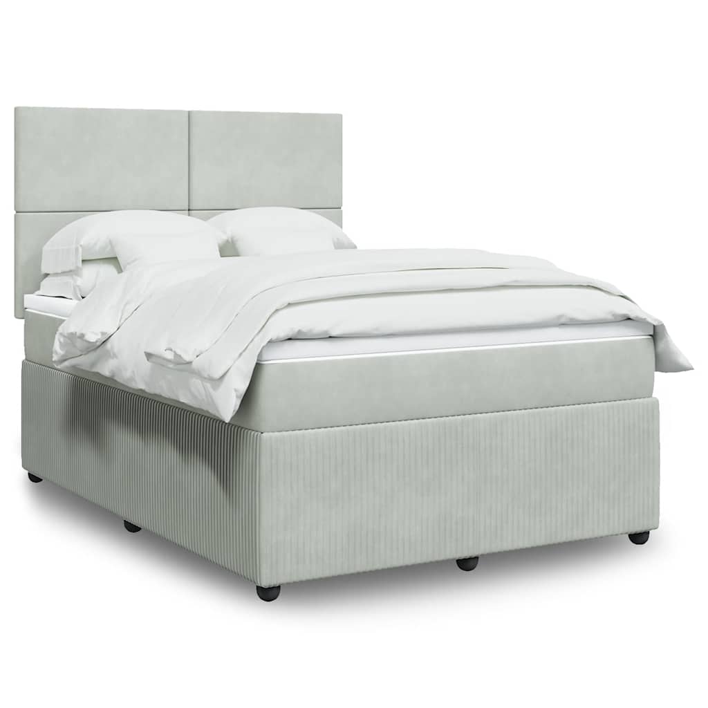Κρεβάτι Boxspring με Στρώμα Ανοιχτό Γκρι 140x190 εκ. Βελούδινο
