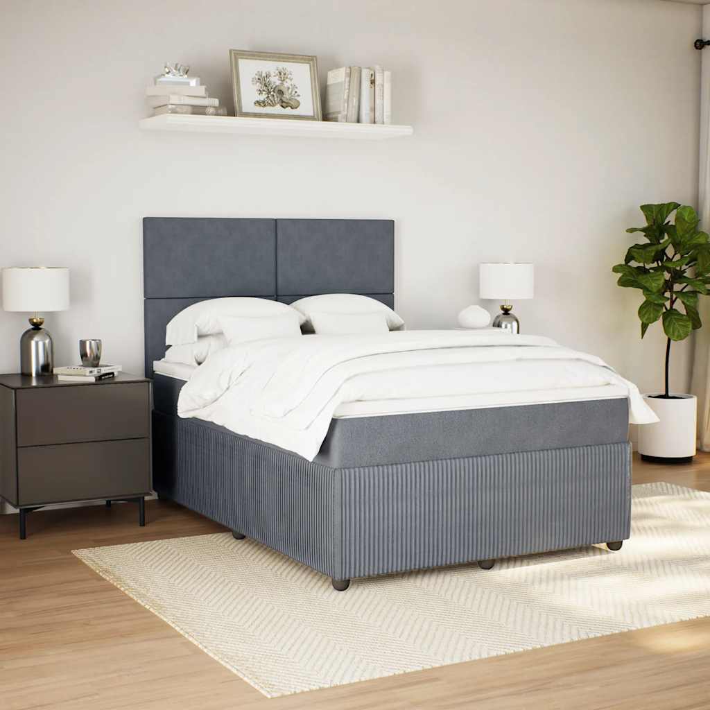 Κρεβάτι Boxspring με Στρώμα Σκούρο Γκρι 140x190 εκ. Βελούδινο - Pakobazaar