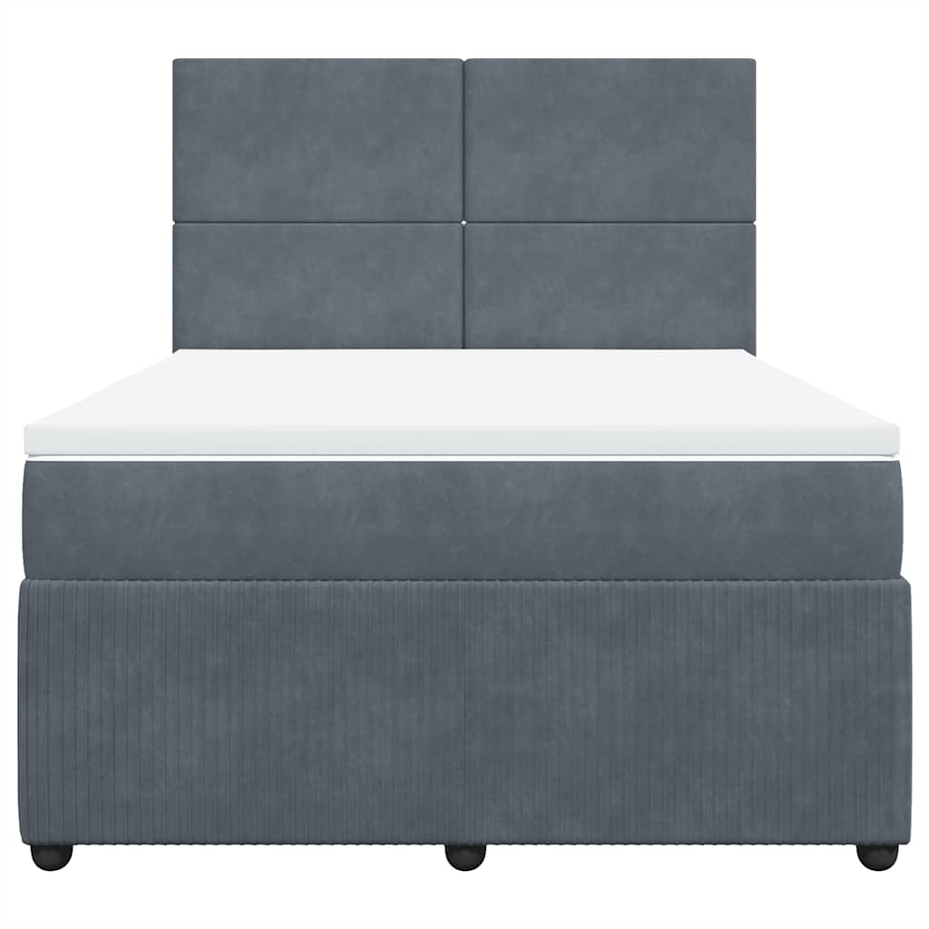 Κρεβάτι Boxspring με Στρώμα Σκούρο Γκρι 140x190 εκ. Βελούδινο - Pakobazaar