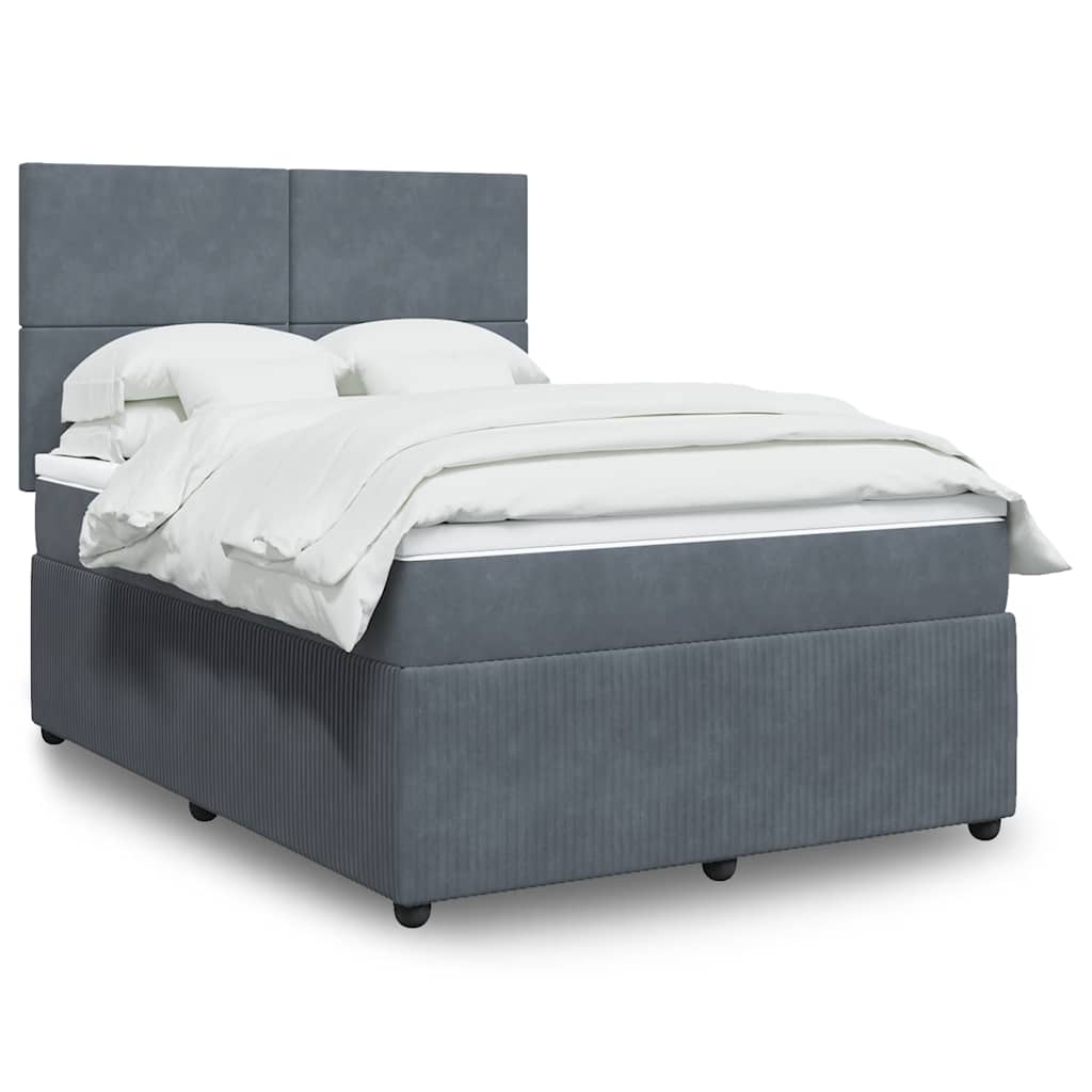 Κρεβάτι Boxspring με Στρώμα Σκούρο Γκρι 140x190 εκ. Βελούδινο - Pakobazaar