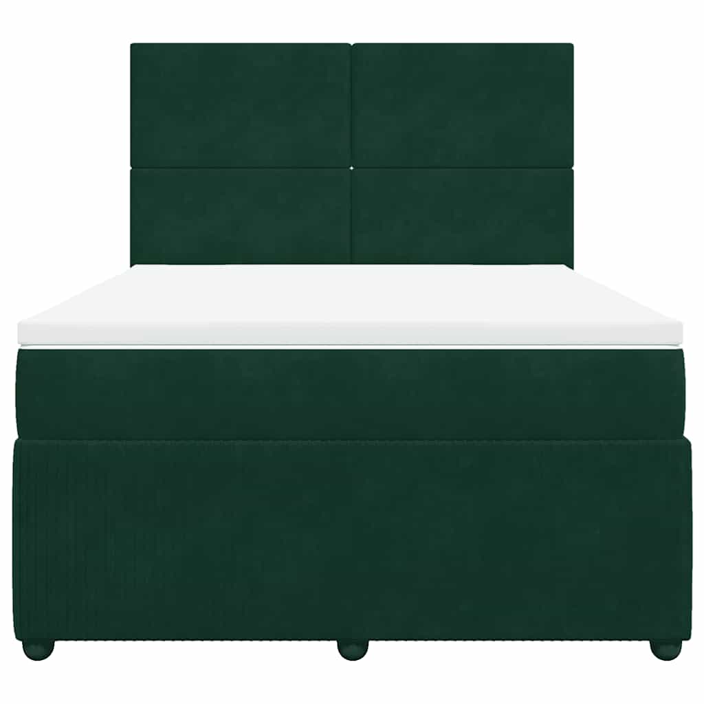 Κρεβάτι Boxspring με Στρώμα Σκούρο Πράσινο 140x190εκ. Βελούδινο