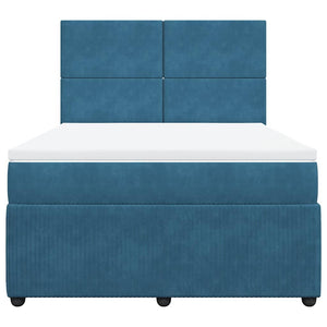 Κρεβάτι Boxspring με Στρώμα Σκούρο Μπλε 140x190 εκ. Βελούδινο