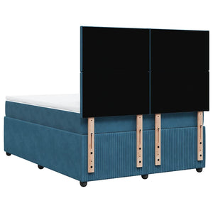 Κρεβάτι Boxspring με Στρώμα Σκούρο Μπλε 140x190 εκ. Βελούδινο