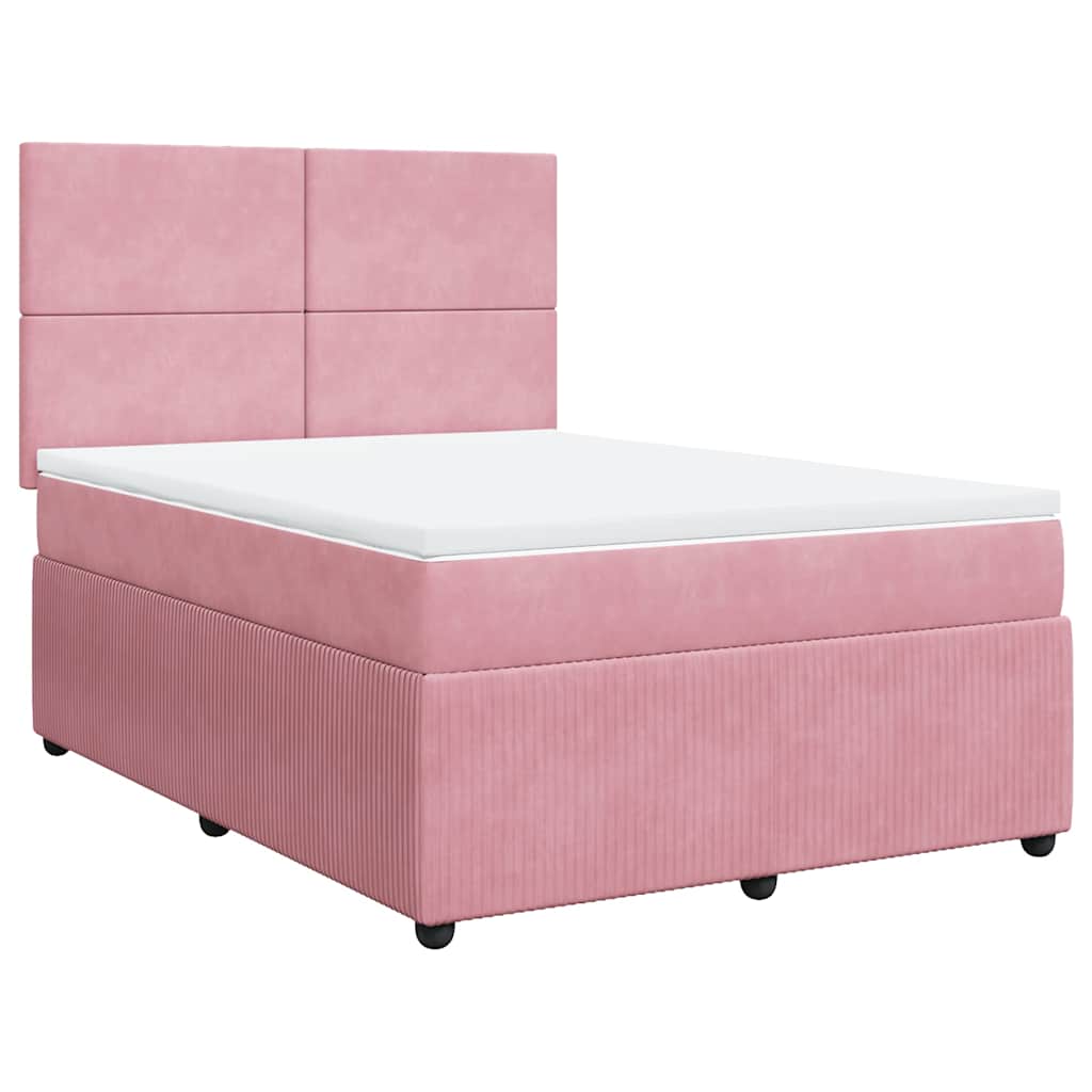 Κρεβάτι Boxspring με Στρώμα Ροζ 140x190 εκ. Βελούδινο - Pakobazaar