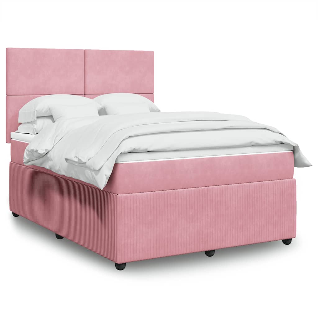 Κρεβάτι Boxspring με Στρώμα Ροζ 140x190 εκ. Βελούδινο - Pakobazaar