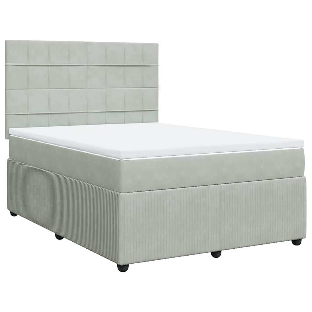 Κρεβάτι Boxspring με Στρώμα Ανοιχτό Γκρι 140x190 εκ. Βελούδινο - Pakobazaar