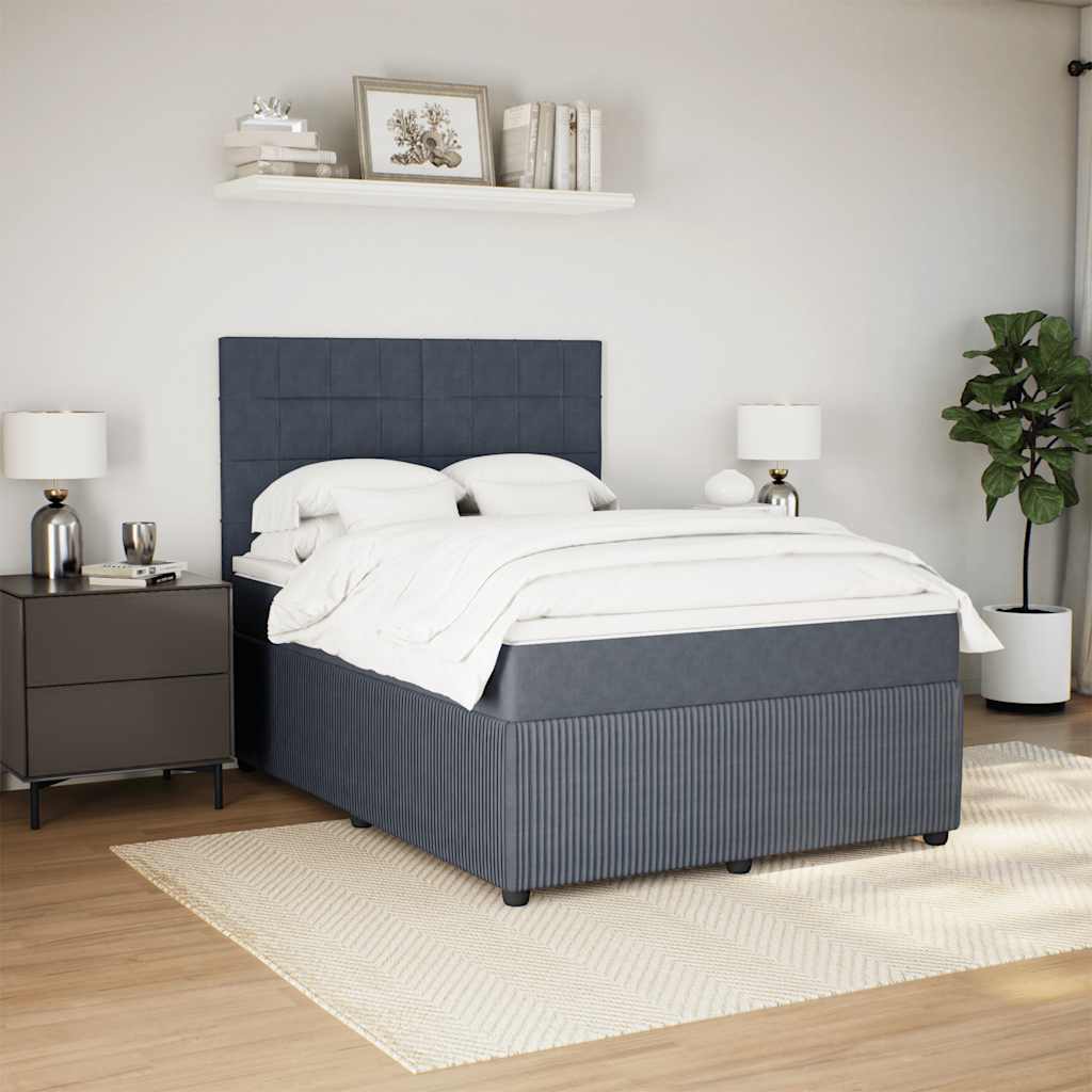 Κρεβάτι Boxspring με Στρώμα Σκούρο Γκρι 140x190 εκ. Βελούδινο