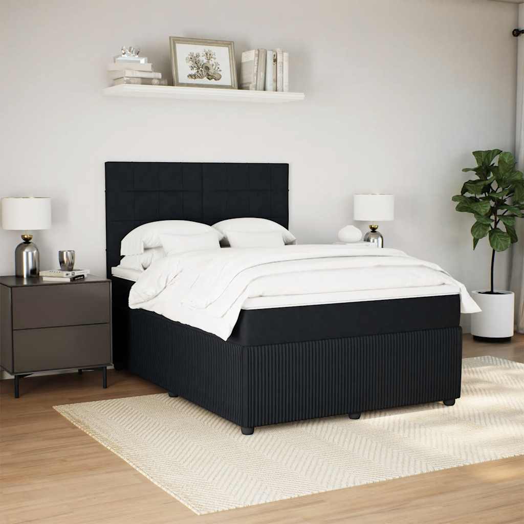 Κρεβάτι Boxspring με Στρώμα Μαύρο 140x190 εκ. Βελούδινο - Pakobazaar