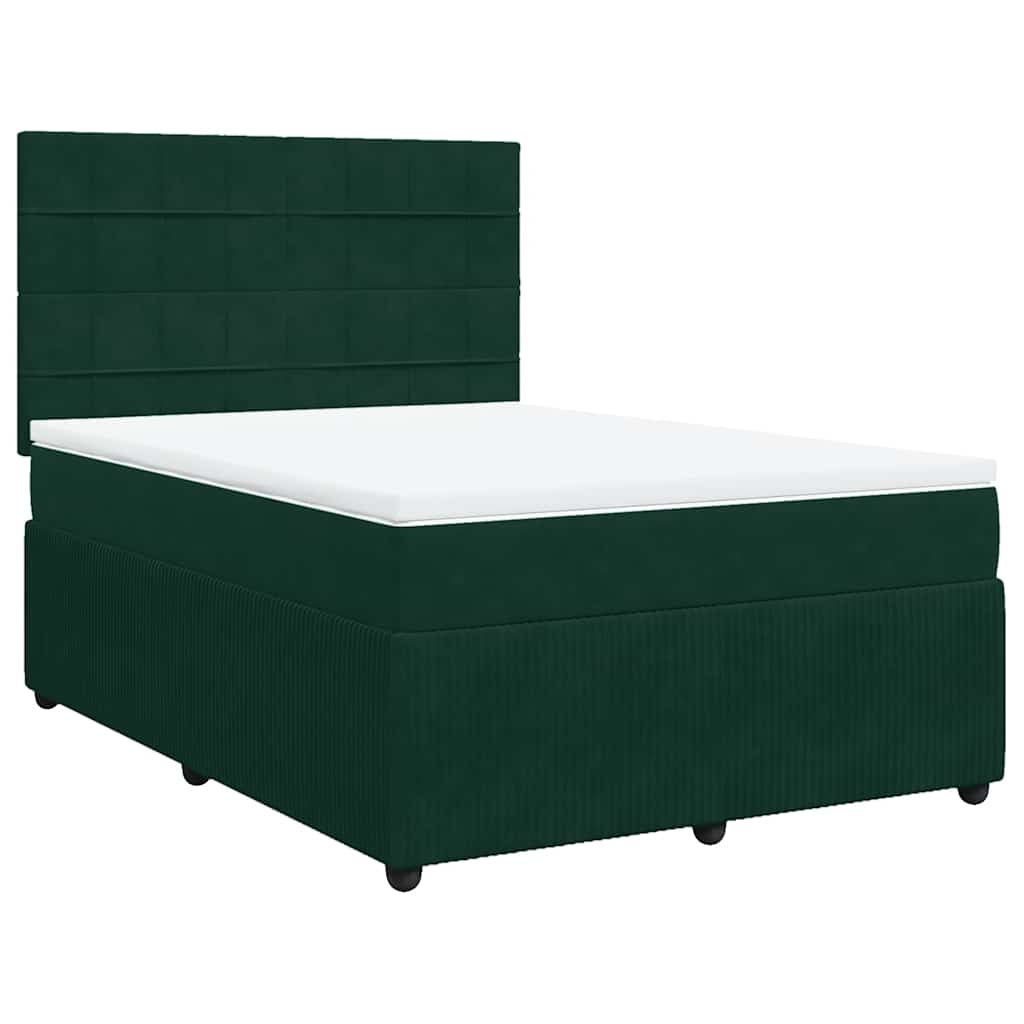 Κρεβάτι Boxspring με Στρώμα Σκούρο Πράσινο 140x190εκ. Βελούδινο