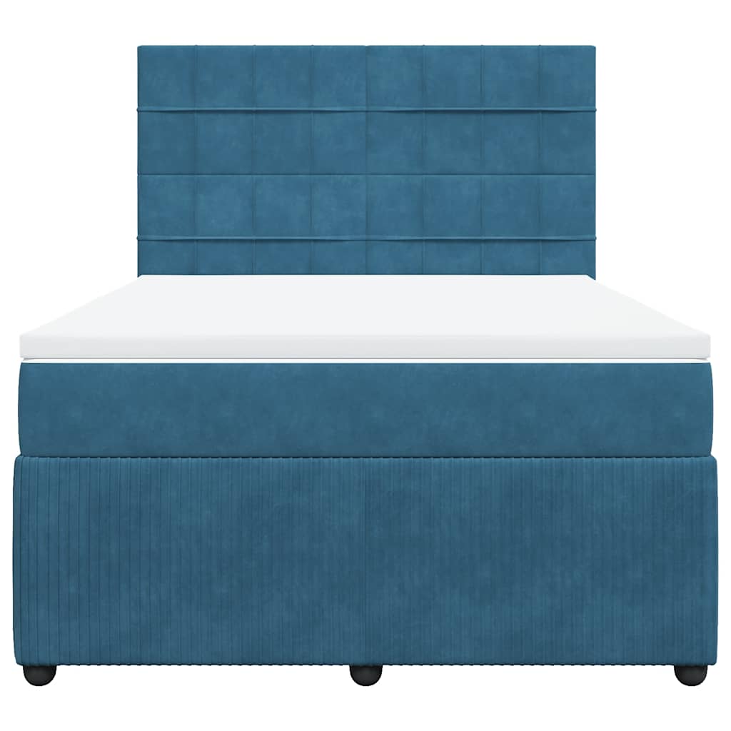 Κρεβάτι Boxspring με Στρώμα Σκούρο Μπλε 140x190 εκ. Βελούδινο - Pakobazaar