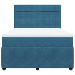 Κρεβάτι Boxspring με Στρώμα Σκούρο Μπλε 140x190 εκ. Βελούδινο - Pakobazaar