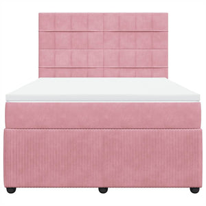 Κρεβάτι Boxspring με Στρώμα Ροζ 140x190 εκ. Βελούδινο - Pakobazaar
