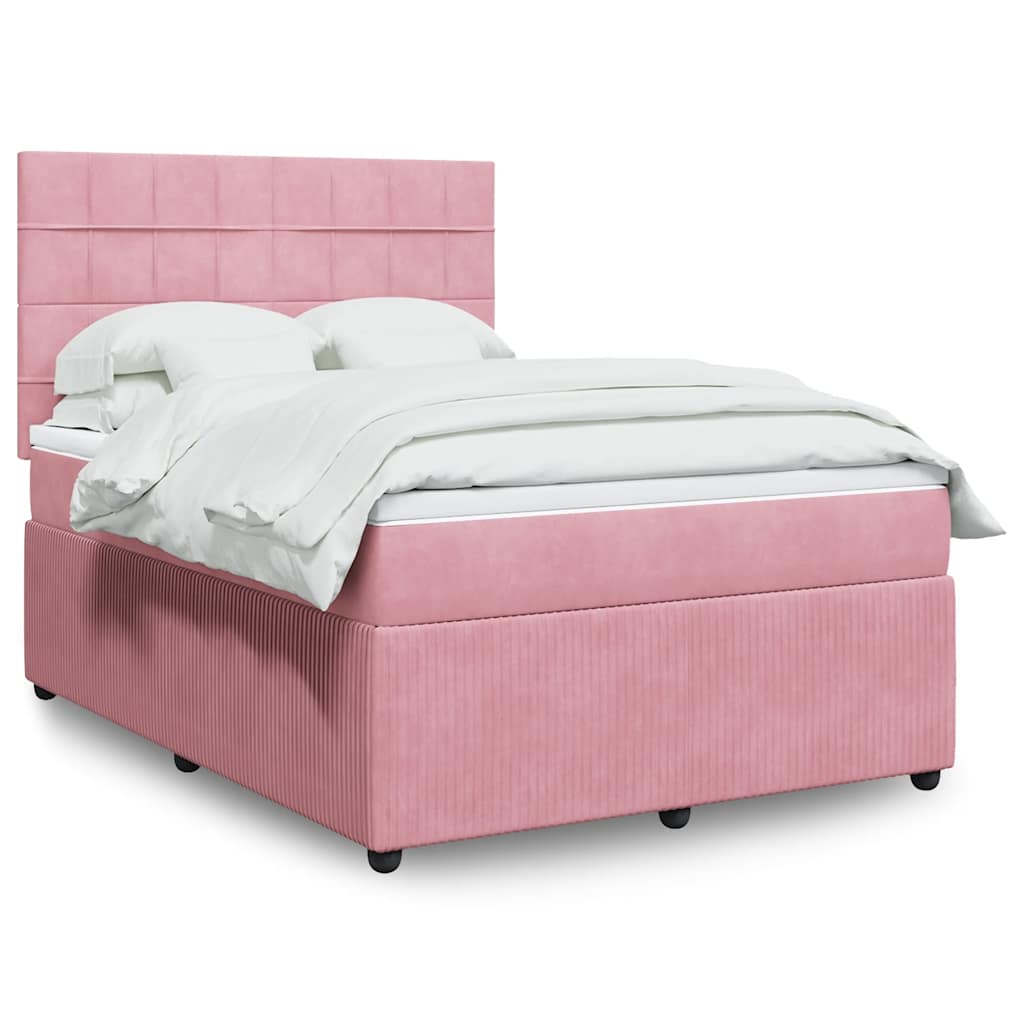 Κρεβάτι Boxspring με Στρώμα Ροζ 140x190 εκ. Βελούδινο - Pakobazaar