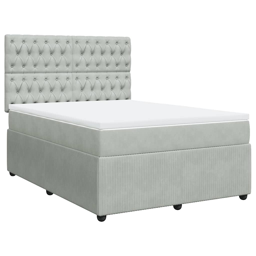 Κρεβάτι Boxspring με Στρώμα Ανοιχτό Γκρι 140x190 εκ. Βελούδινο