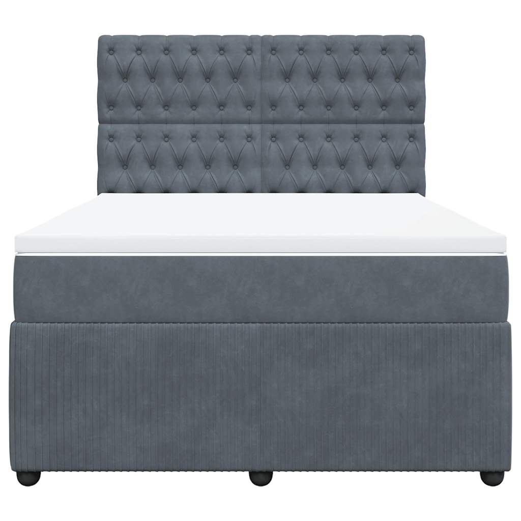 Κρεβάτι Boxspring με Στρώμα Σκούρο Γκρι 140x190 εκ. Βελούδινο