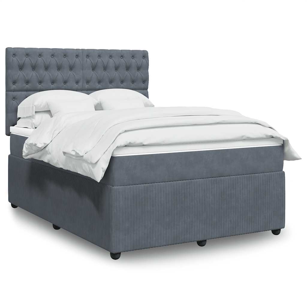 Κρεβάτι Boxspring με Στρώμα Σκούρο Γκρι 140x190 εκ. Βελούδινο