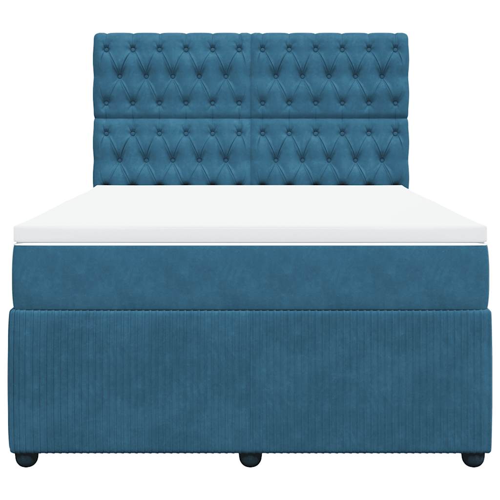 Κρεβάτι Boxspring με Στρώμα Σκούρο Μπλε 140x190 εκ. Βελούδινο