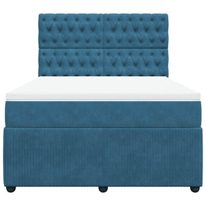 Κρεβάτι Boxspring με Στρώμα Σκούρο Μπλε 140x190 εκ. Βελούδινο
