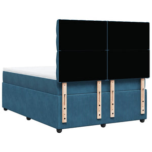 Κρεβάτι Boxspring με Στρώμα Σκούρο Μπλε 140x190 εκ. Βελούδινο