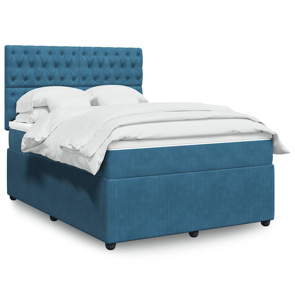 Κρεβάτι Boxspring με Στρώμα Σκούρο Μπλε 140x190 εκ. Βελούδινο