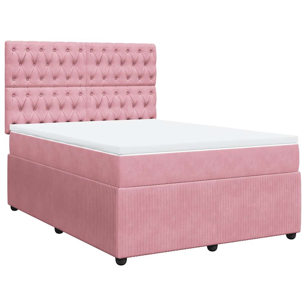 Κρεβάτι Boxspring με Στρώμα Ροζ 140x190 εκ. Βελούδινο - Pakobazaar